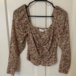 Astr Beige Floral Blouse with Pink & Green Accents